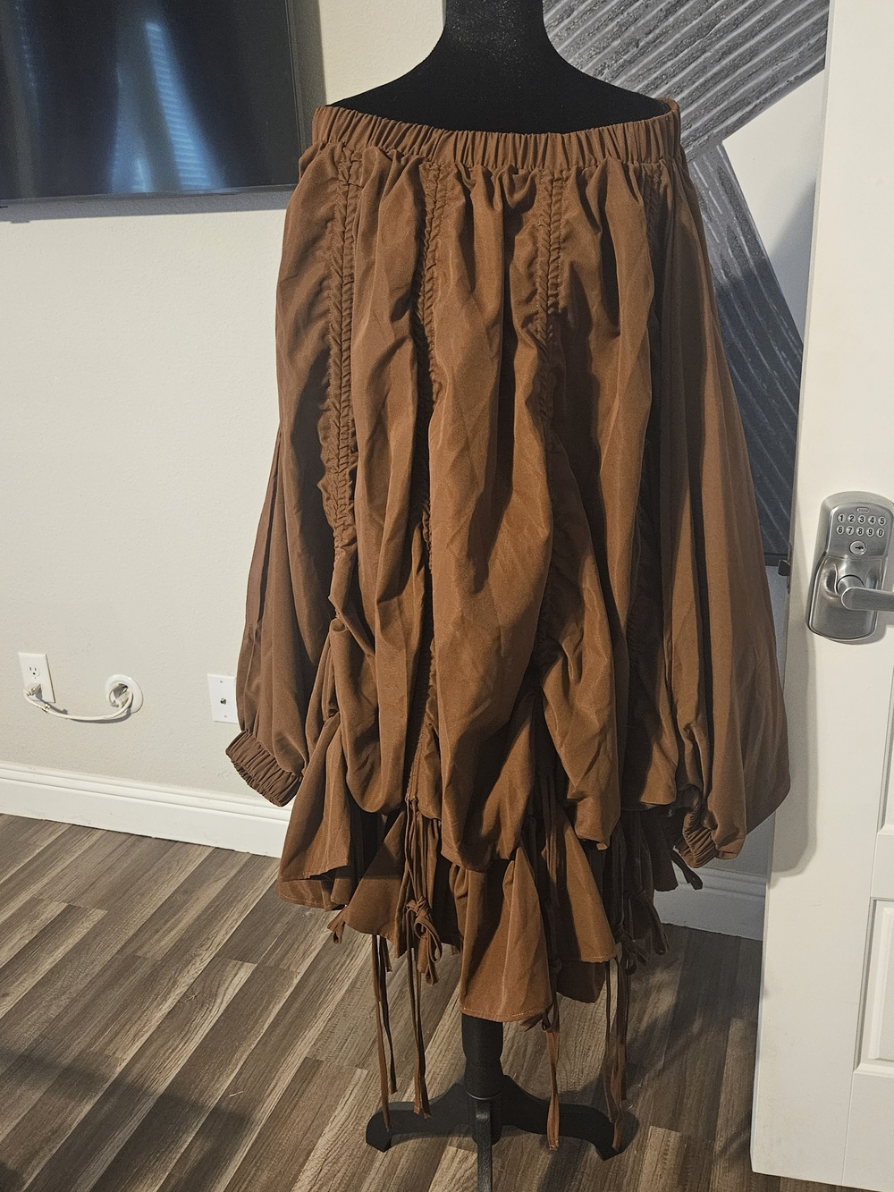 Brown Off-Shoulder Ruffled Midi Skirt